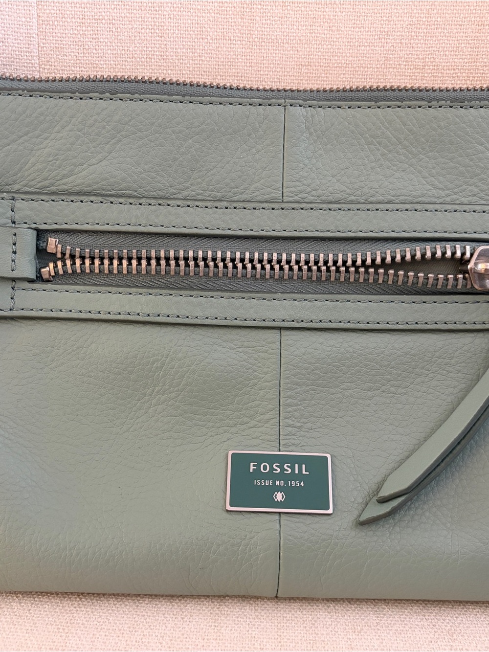 Fossil Soft Sage Green Leather Crossbody with Rose Gold Hardware